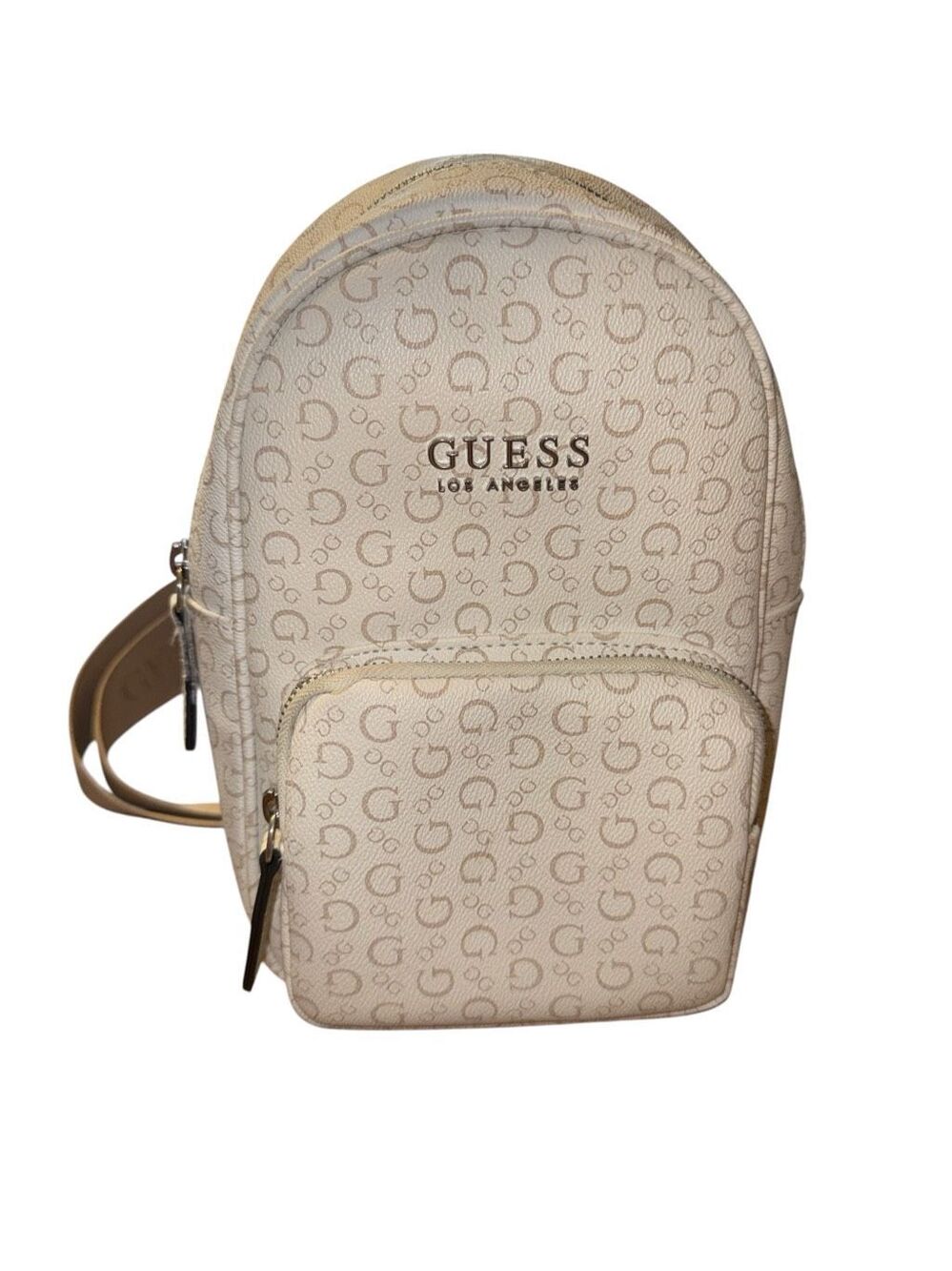 Guess Los Angeles Mini BackPack. Cream and tan With Logos